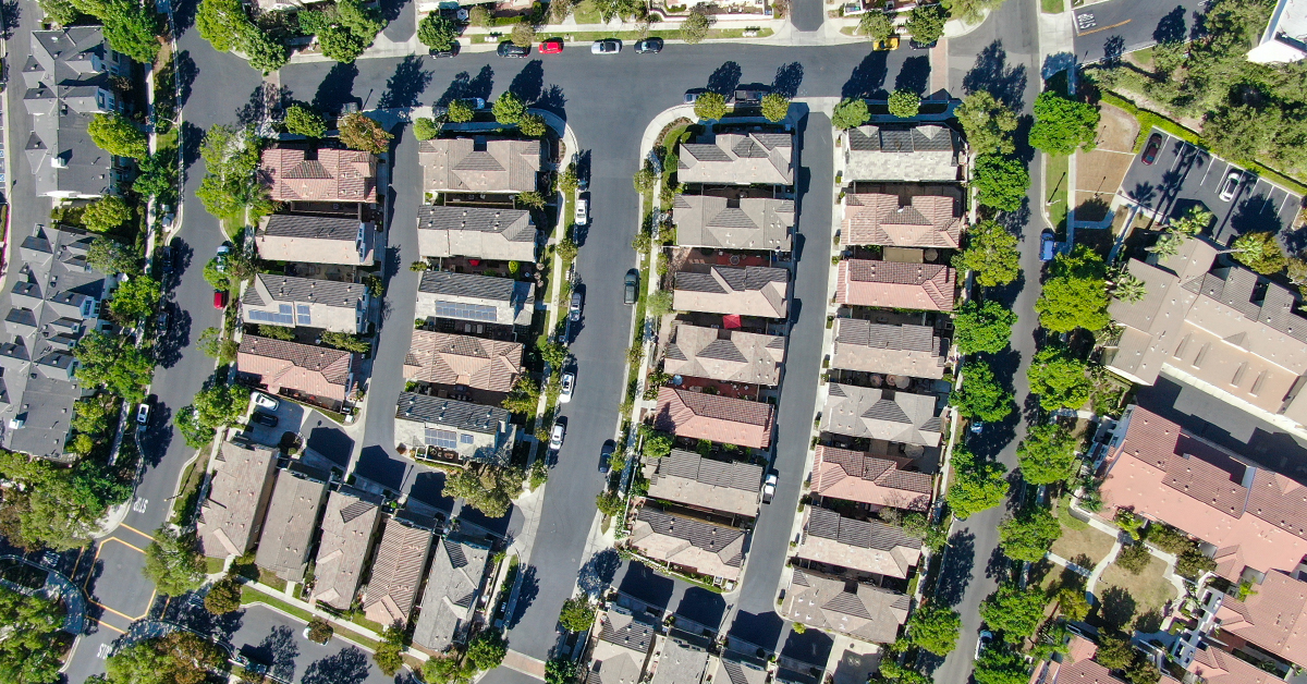 Drone photo of a suburban neiborhood