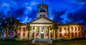 Dramatic photo of the Florida Capitol Building during dusk.