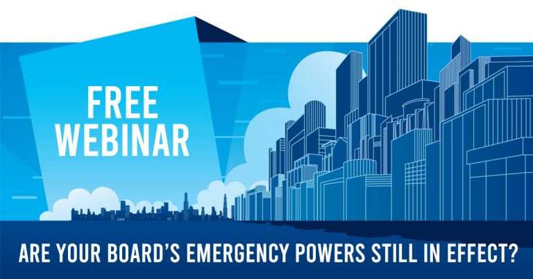 Thumbnail Banner for Webinar: Are Your Board's Emergency Powers Still in Effect?
