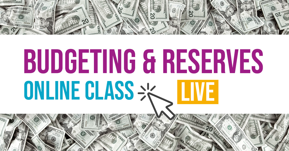 Banner for webinar named Budgeting and Reserves Online Class