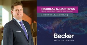 Photo of Becker Government Law and Lobbying Senior Government Relations Consultant Nicholas Matthew. 